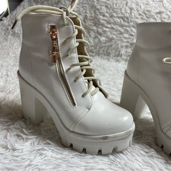 White Platform Lace-Up Heeled Booties - Picture 2 of 9